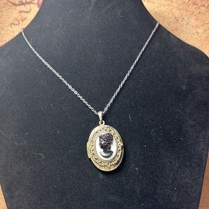 Elegant Silver and Gold Cameo Locket Necklace